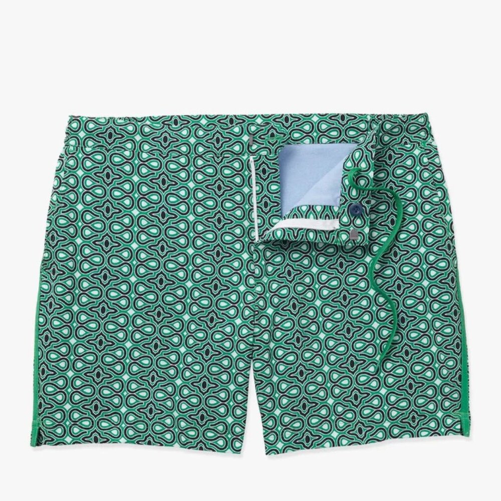 Fair Harbor Teal & Black Patterned Men’s Swim Trunks